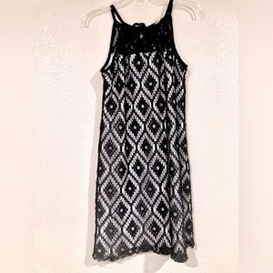 Emma & Michele Black and white Spaghetti strap dress | Crochet lace overlap